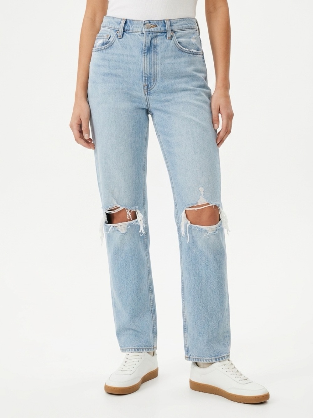 Abercrombie & Fitch 90s Straight Ultra High Rise Distressed Light Wash Jeans 30